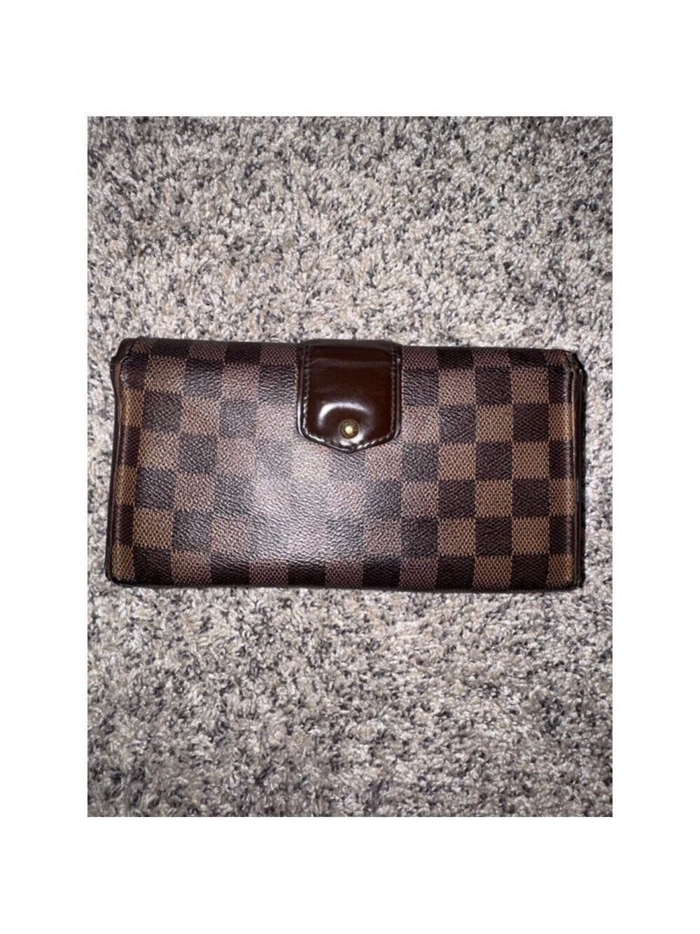 Louis Vuitton Damier Ebene Long Wallet Push Lock Clutch Style Brown Checkered - Picture 3 of 16